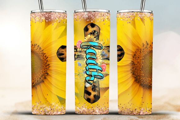 Sunflower Leopard Christian Cross 20oz Graphics & Crafts